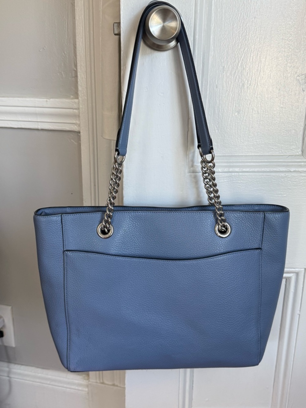 Coach Pebbled Leather Tote in Slate Blue with Chain Straps - Picture 2 of 6